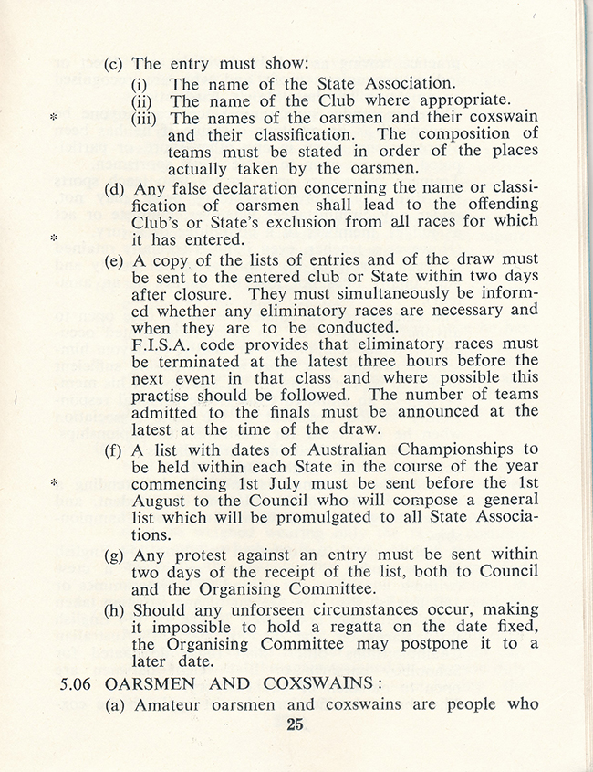 1965 Rowing Australia constitution and rules of racing
